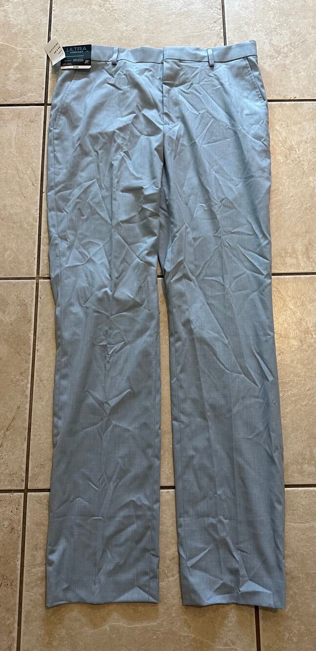 JF J.Ferrar Mens Dress Pants 34x34 Light Blue Ultra Comfort Slim Stretch NWT